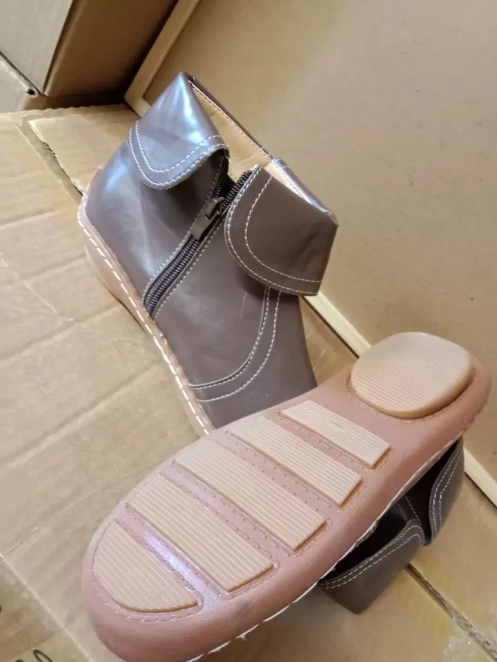 Brown Leather Zip Flat Boots