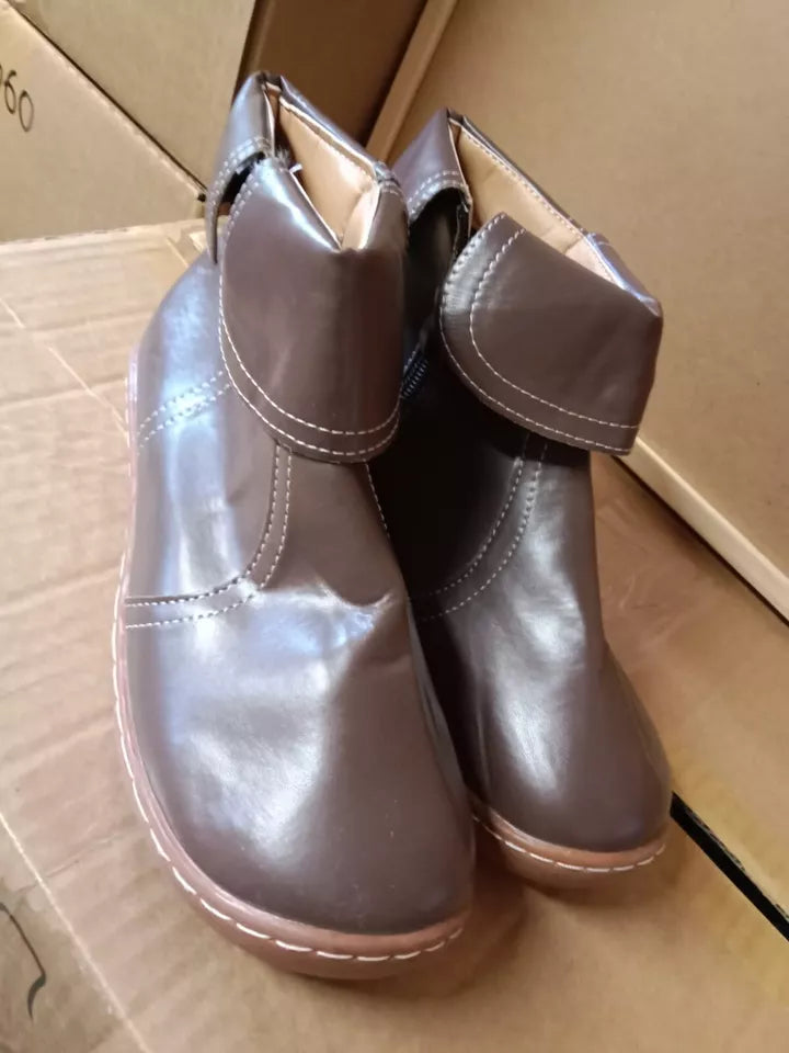 Brown Leather Zip Flat Boots